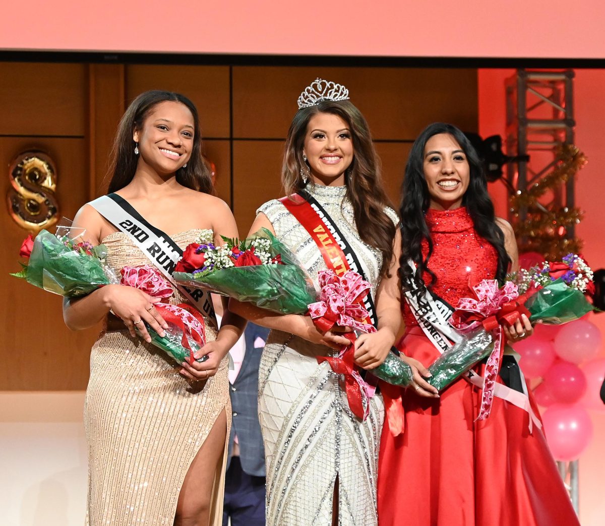 Only three young women participated in this year’s Valentine’s Pageant. They are, from left, second runner-up Jaelyn Crawford, winner Makenna Meeks and first runner-up Macy Stillwell.