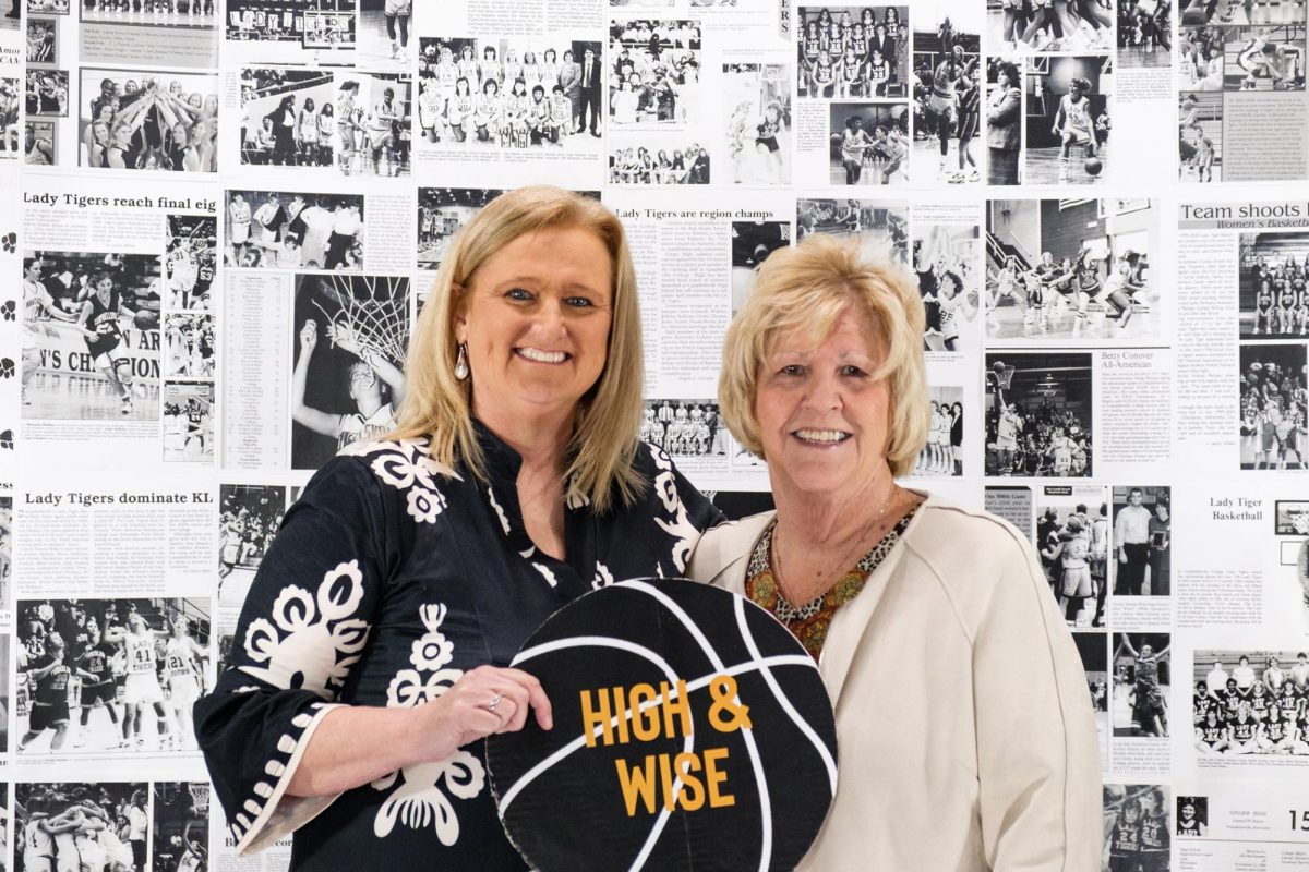 Lady Tiger Coaches Ginger High-Colvin and Donna Wise pose for a photo during the recent premiere of the documentary.