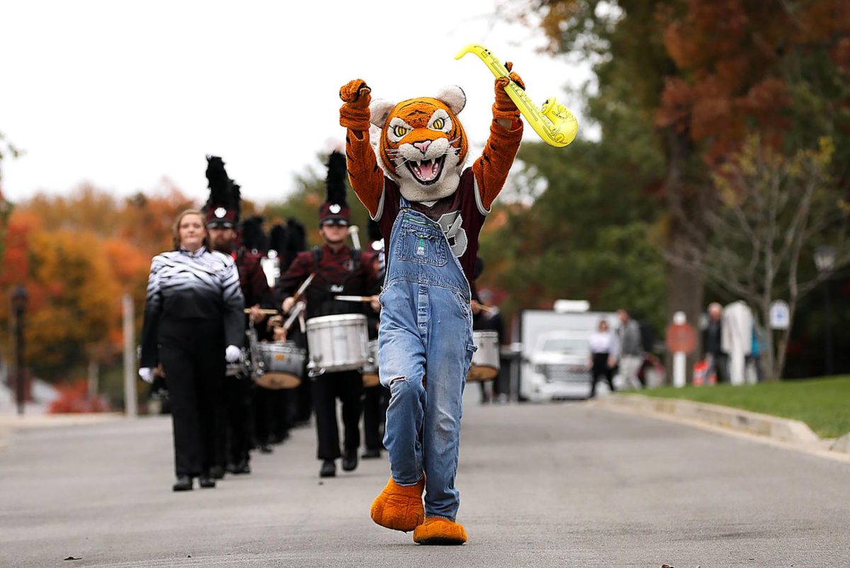 Claws and the Tiger Marching Band will be front and center during Homecoming. (Photo courtesy of CU Office of Marketing and Communications)
