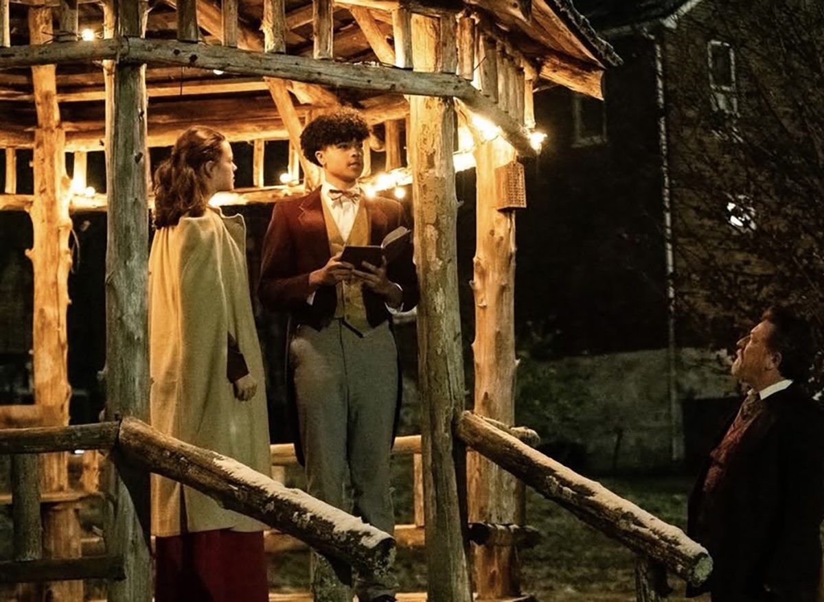 Pictured, from left, are Emily Tomas as Belle, Logan Christner as young Scrooge and Jon Heineman as Scrooge.