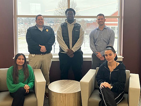 Pictured are members of the newly formed Student Security Council at Campbellsville University. They are, sitting from left, students Diya Moodly and Itzaan Rojas-Gibbs; standing from left, Mark H. Blakeman, director of campus safety/security, student Gabriel Mbey-Ogbonnaya and Elijah Coffey, interim dean of students.